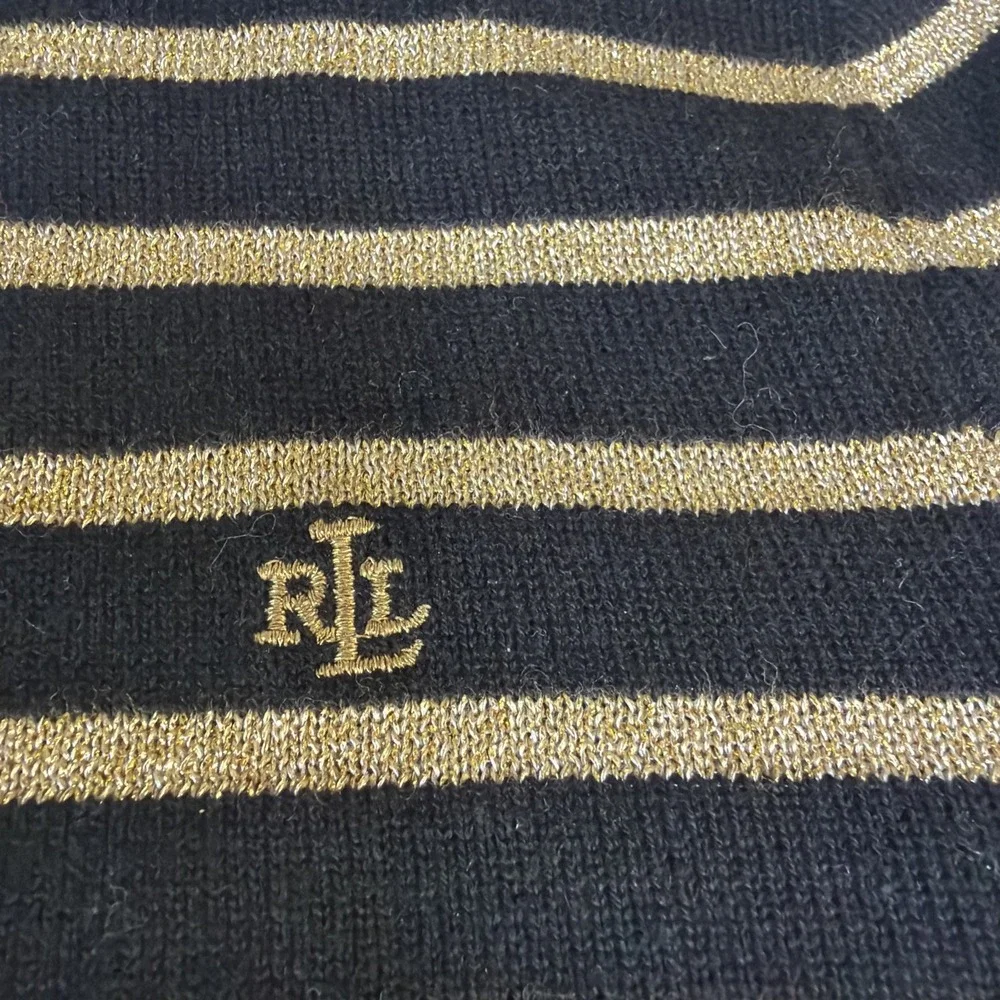 Lauren Ralph Lauren black gold metallic striped ribbed turtleneck S